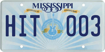 MS license plate HIT003