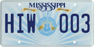 MS license plate HIW003