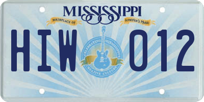 MS license plate HIW012