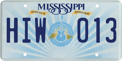 MS license plate HIW013