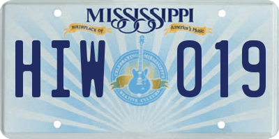 MS license plate HIW019