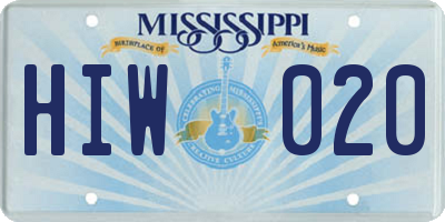 MS license plate HIW020