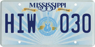 MS license plate HIW030