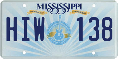 MS license plate HIW138