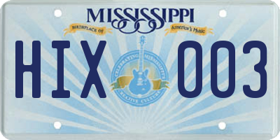 MS license plate HIX003