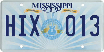MS license plate HIX013
