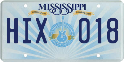 MS license plate HIX018
