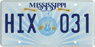 MS license plate HIX031