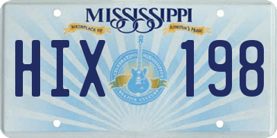 MS license plate HIX198