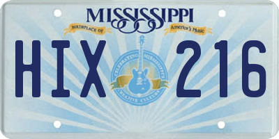 MS license plate HIX216