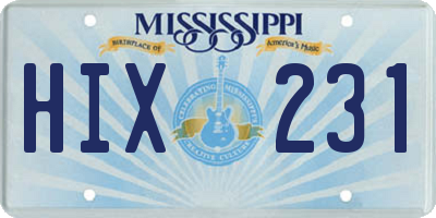 MS license plate HIX231