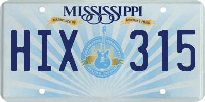 MS license plate HIX315