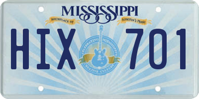 MS license plate HIX701