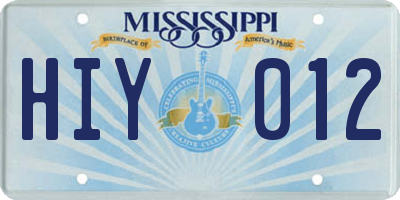 MS license plate HIY012