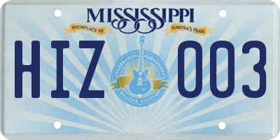 MS license plate HIZ003