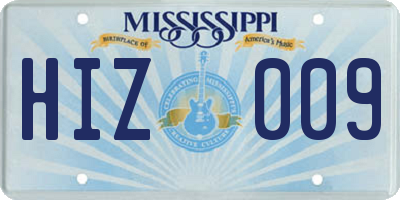 MS license plate HIZ009