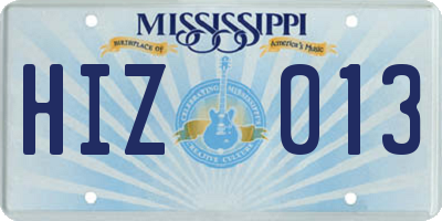 MS license plate HIZ013