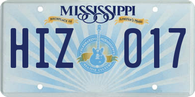 MS license plate HIZ017