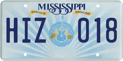 MS license plate HIZ018