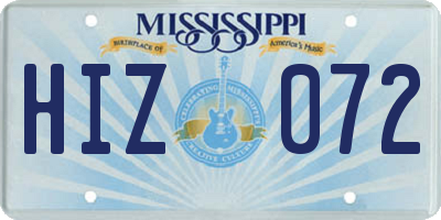 MS license plate HIZ072