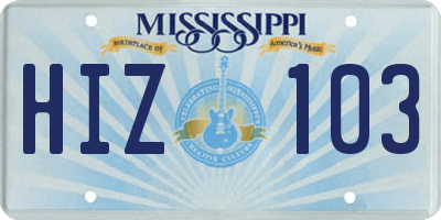 MS license plate HIZ103