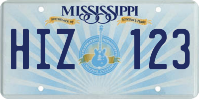 MS license plate HIZ123