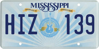 MS license plate HIZ139