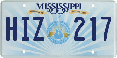 MS license plate HIZ217