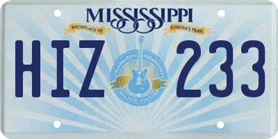 MS license plate HIZ233