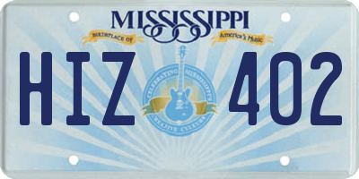 MS license plate HIZ402