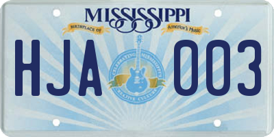 MS license plate HJA003