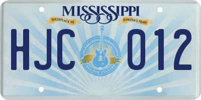 MS license plate HJC012
