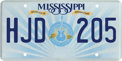 MS license plate HJD205