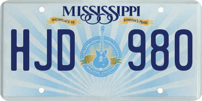 MS license plate HJD980