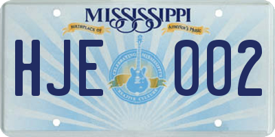 MS license plate HJE002