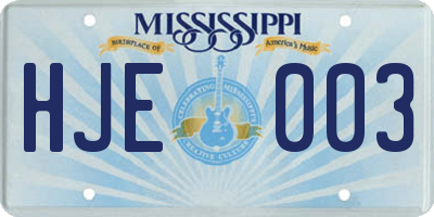 MS license plate HJE003