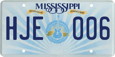 MS license plate HJE006