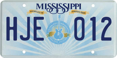 MS license plate HJE012