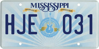 MS license plate HJE031
