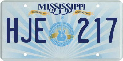 MS license plate HJE217