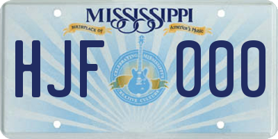 MS license plate HJF000