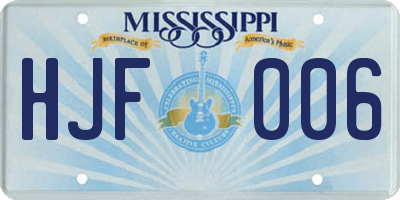 MS license plate HJF006