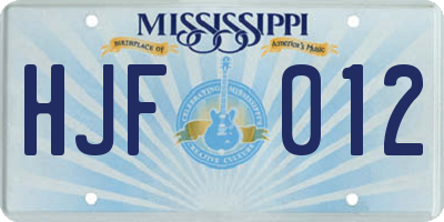 MS license plate HJF012