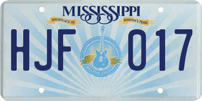 MS license plate HJF017