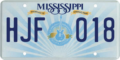 MS license plate HJF018