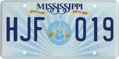 MS license plate HJF019