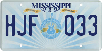 MS license plate HJF033