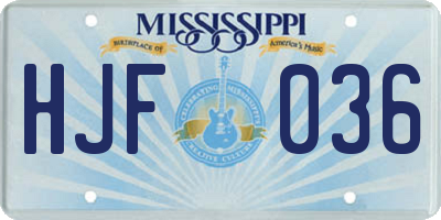 MS license plate HJF036