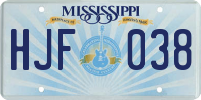MS license plate HJF038
