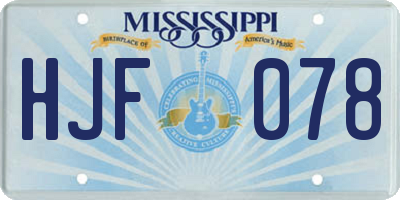 MS license plate HJF078